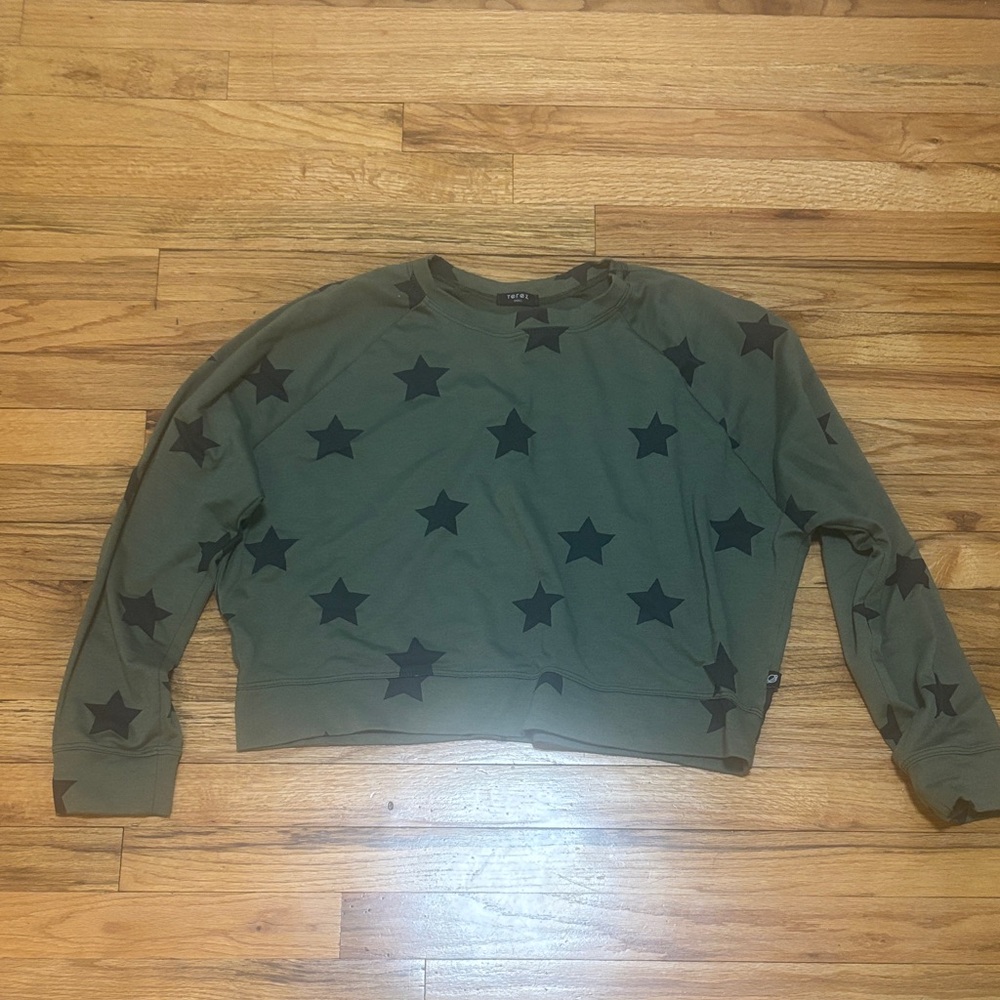 Terez Olive Green Sweatshirt with Black Star Print